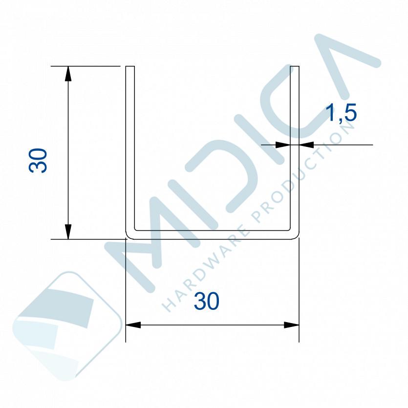Profil U 30x30 mm galvanizat, pentru ghidaj, L=6 m - imagine 2