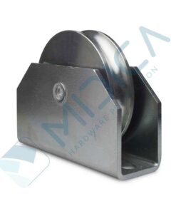 Rolă cu suport exterior Ø 120 profil R, D=20 mm, 2 rulm., capacitate/rola=600 kg