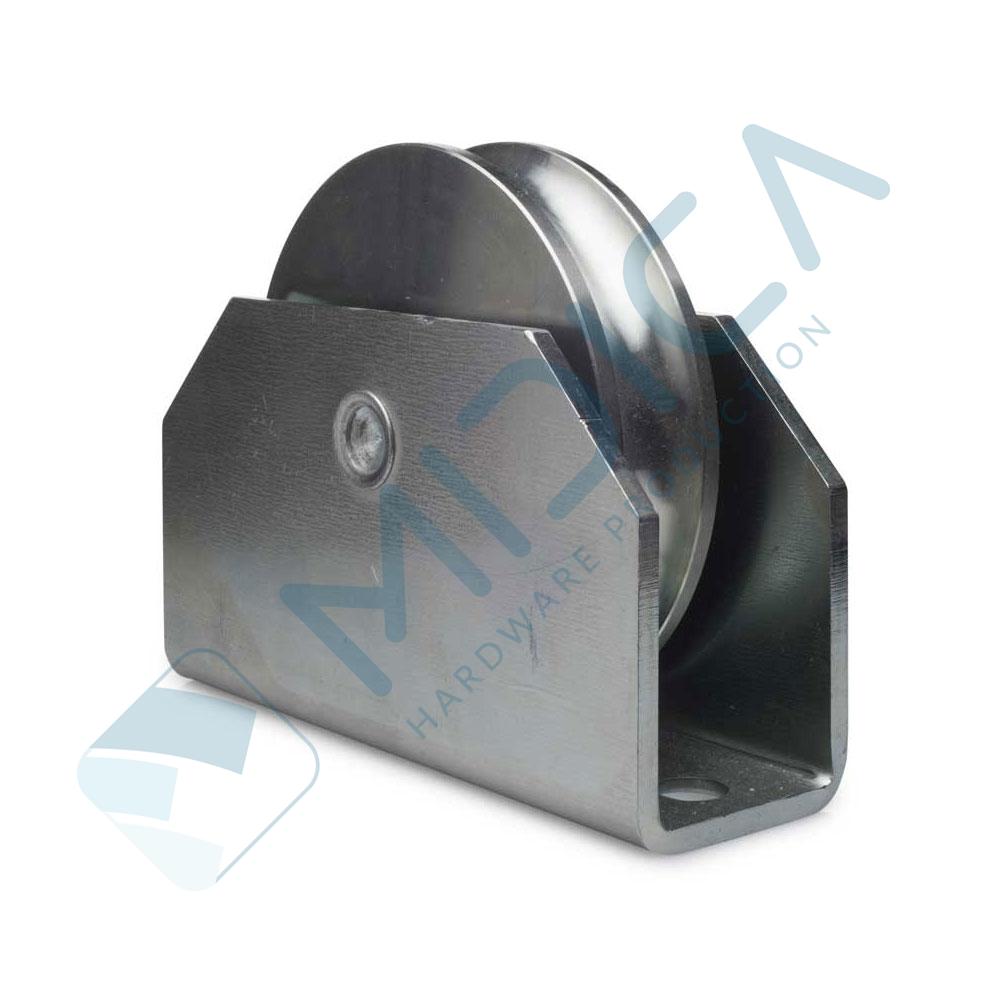 Rolă cu suport exterior Ø 120 profil V, 2 rulm., capacitatea/rola=600 kg