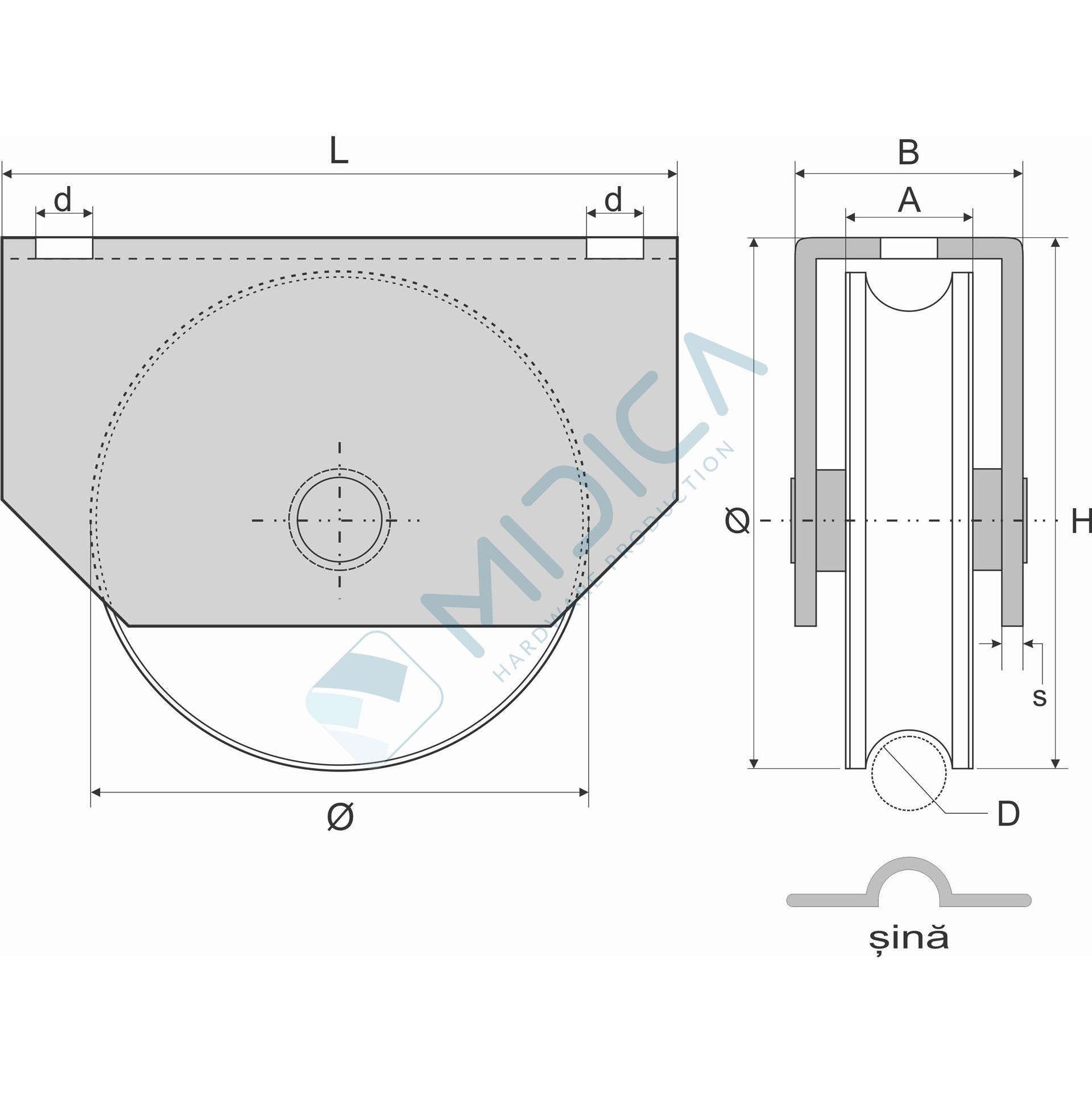 Rolă cu suport exterior Ø 120 profil V, 2 rulm., capacitatea/rola=600 kg - imagine 3