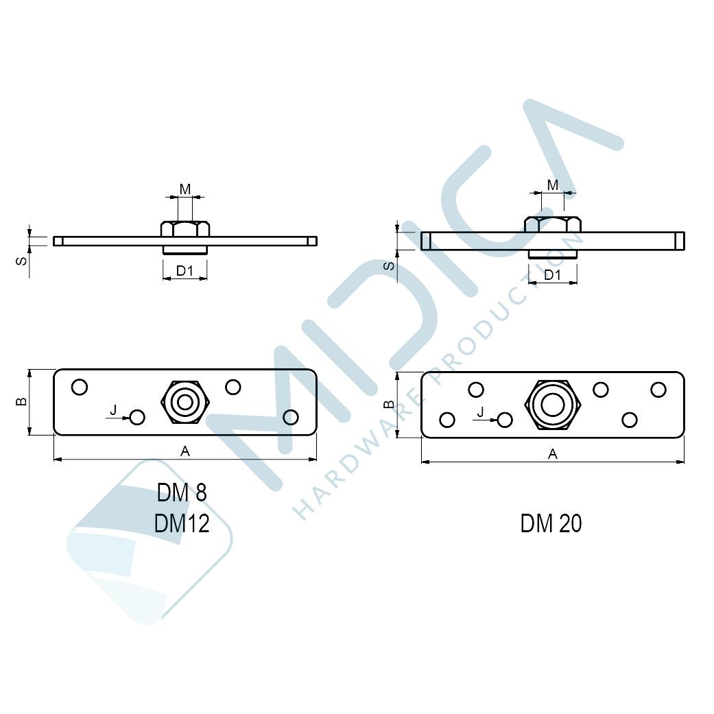 Plăcuță fixare cărucior pe cantul ușii M8 - imagine 3