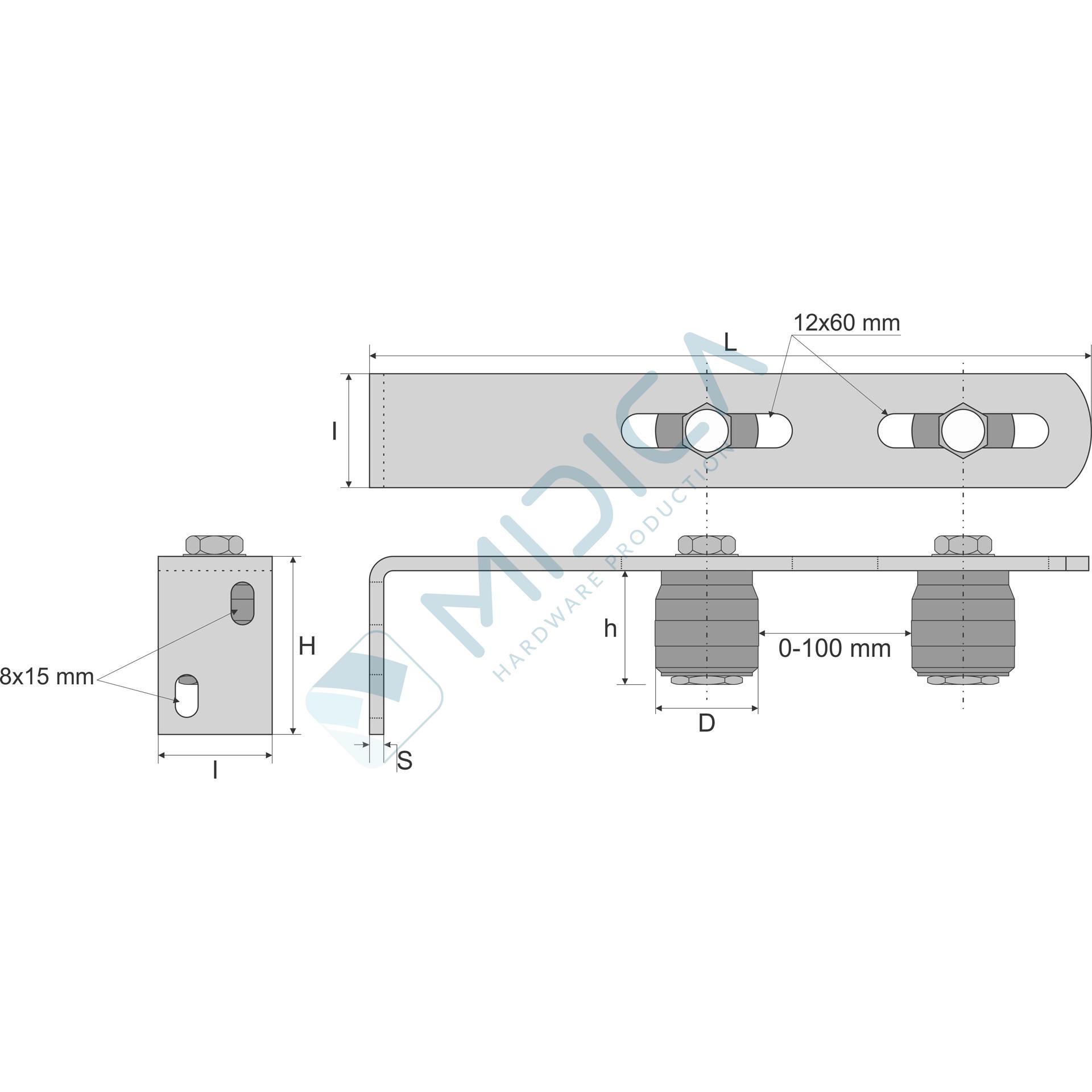Ghidaj superior reglabil 0-100 mm, L=240 mm, cu 2 role nailon - imagine 3