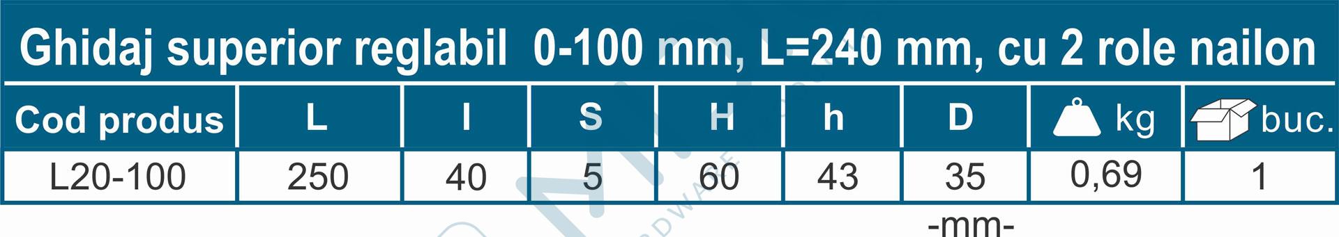 Ghidaj superior reglabil 0-100 mm, L=240 mm, cu 2 role nailon - imagine 4