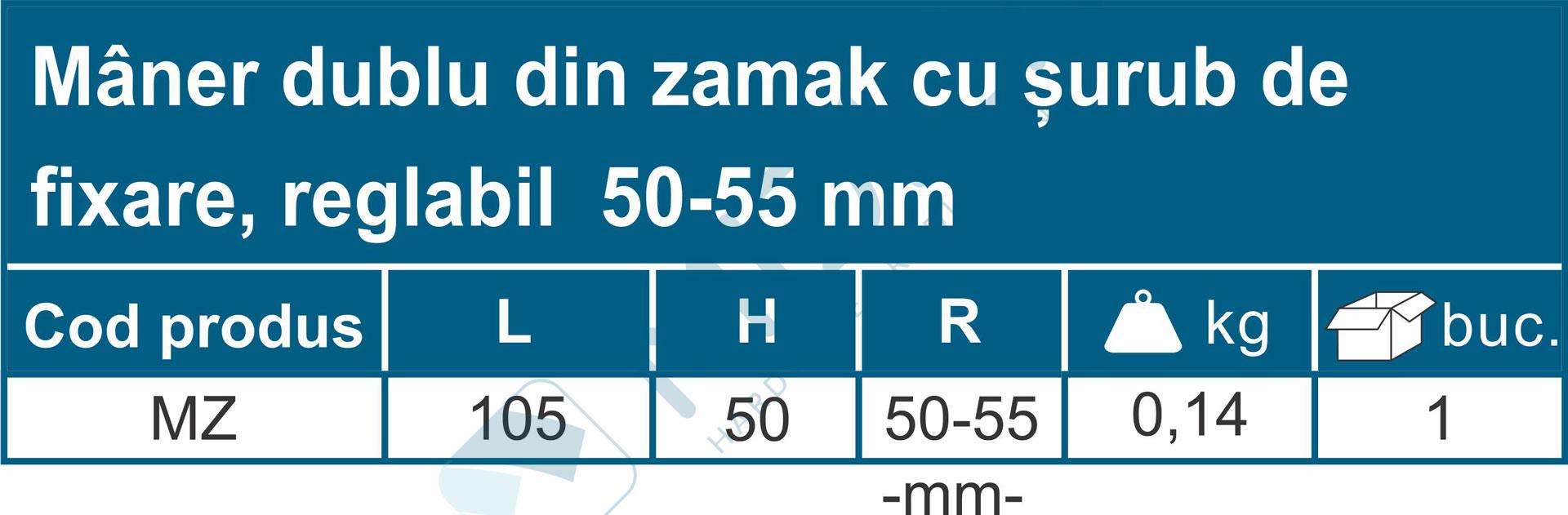 Mâner dublu din zamak cu șurub de fixare, reglabil 50-55 mm - imagine 4
