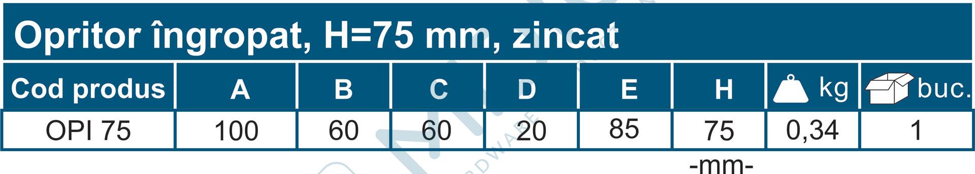Opritor îngropat, H=75 mm, zincat - imagine 4