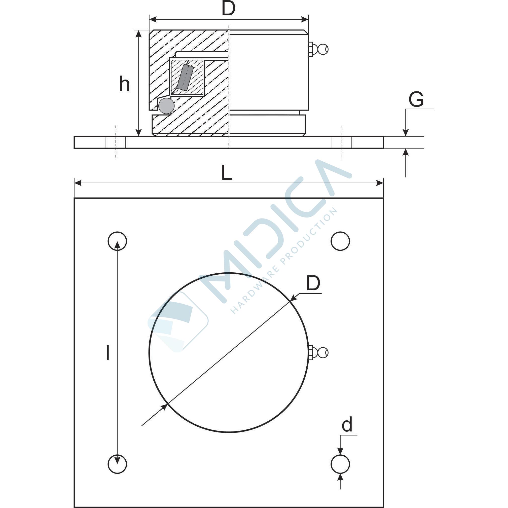 Pivot inferior cu talpă și rulment, D=50 mm, zincat - imagine 4
