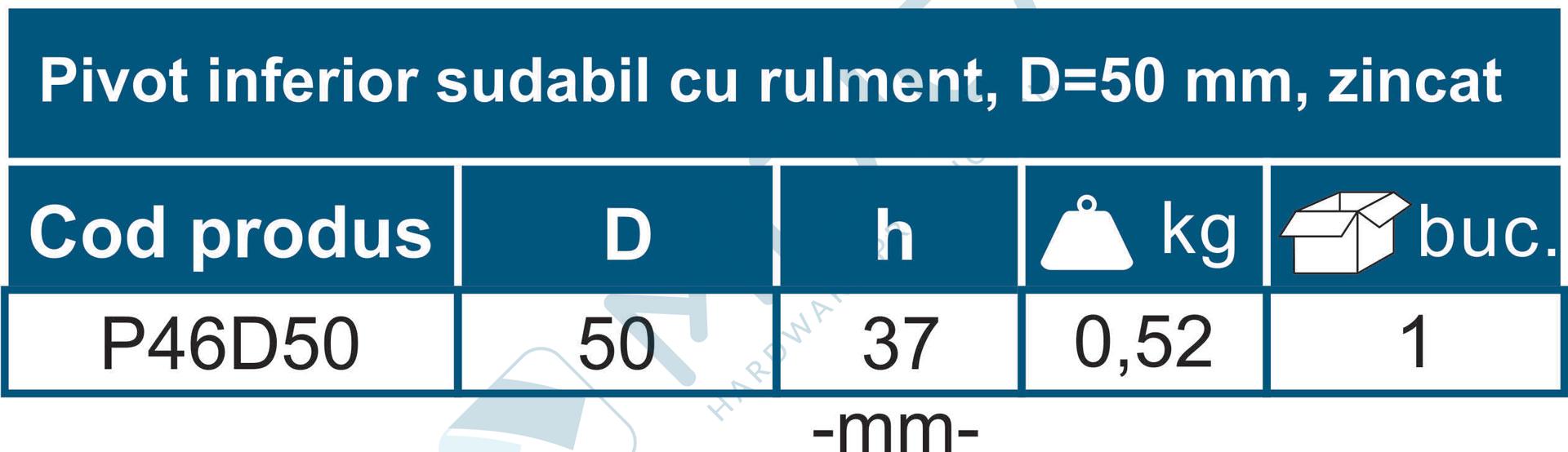 Pivot inferior sudabil cu rulment, D=50 mm, zincat - imagine 5