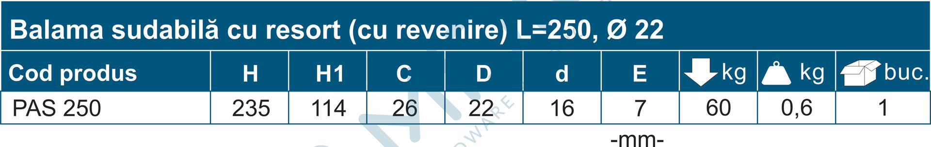 Balama sudabilă cu resort (cu revenire) L=250, Ø 22 - imagine 4