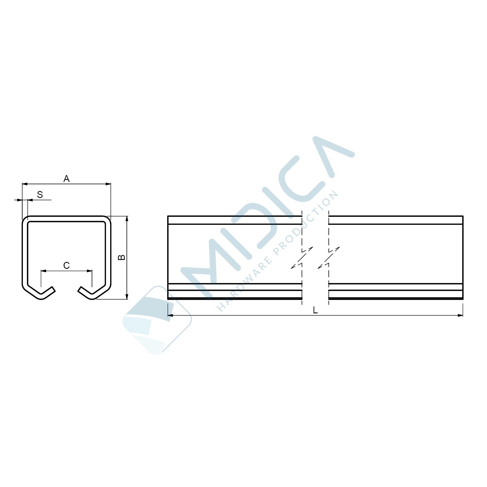 Șină zincată 42x53mm pentru ușă - imagine 3