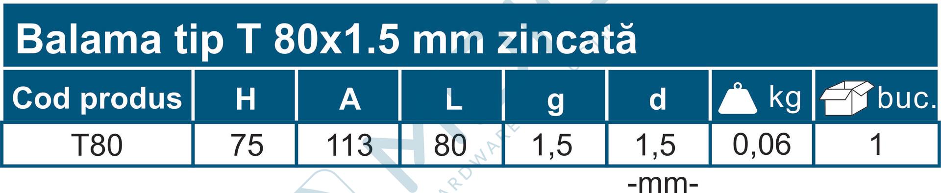 Balama tip T 80x1.5 mm zincată - imagine 4